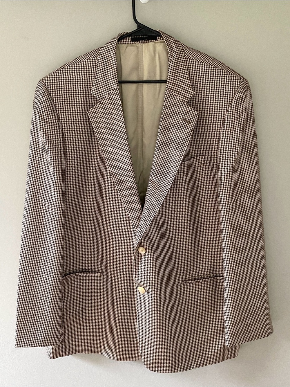 Vintage Harry Lebow Brown Silk Wool Houndstooth Blazer Jacket Sport Coat L 46